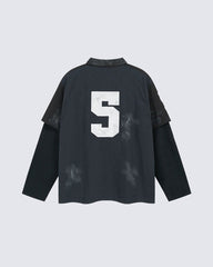 Retro American Distressed Faux Two-Piece Casual Top
