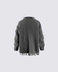Distressed Knit Open-Front Cardigan