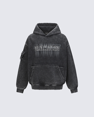 Washed Letter Print Hoodie with Utility Pocket