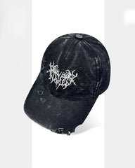 Distressed Flame Embroidery Studded Baseball Cap