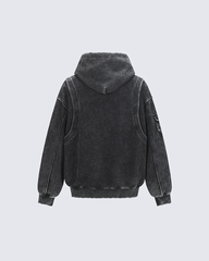 Washed Letter Print Hoodie with Utility Pocket