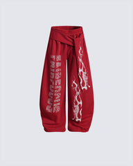 Totem Print Tie-Waist Scimitar Relaxed Wide-Leg Sweatpants