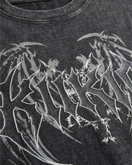 KIIKIO American Vintage Washed Gothic Print T-Shirt