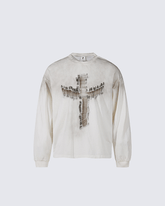 Distressed Cross Graphic Long Sleeve T-Shirt