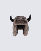 Horn Faux Mink Fur Trapper Hat