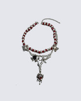 Subculture Flower Pendant Beaded Necklace