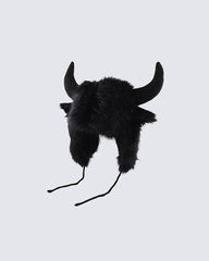 Black Horn Faux Fur Trapper Hat