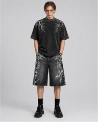 American Vintage Washed Tribal Print Denim Shorts