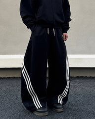 Wide-Leg Athletic Track Pants with Striped Design