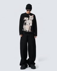 Cat Graphic Long Sleeve T-shirt
