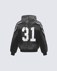 Vintage Loose Fit Washed Distressed Zip-Up Hoodie