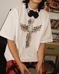Distressed Cross Graphic Long Sleeve T-Shirt