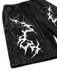 Tribal Graphic Black Denim Shorts