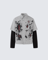 Gothic Graffiti Stripe Layered Shirt