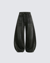 LOW SATURATION-Spring New Washed Zip Hem Sweatpants