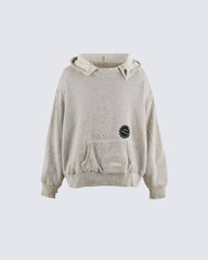 Distressed Printed Pullover Hoodie