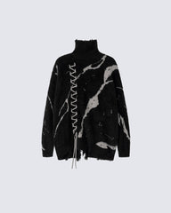 American Dark Aesthetic Distressed Turtleneck Sweater