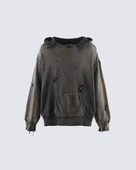 Distressed Printed Pullover Hoodie
