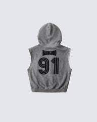 Vintage Washed Sleeveless Zip Hoodie Vest