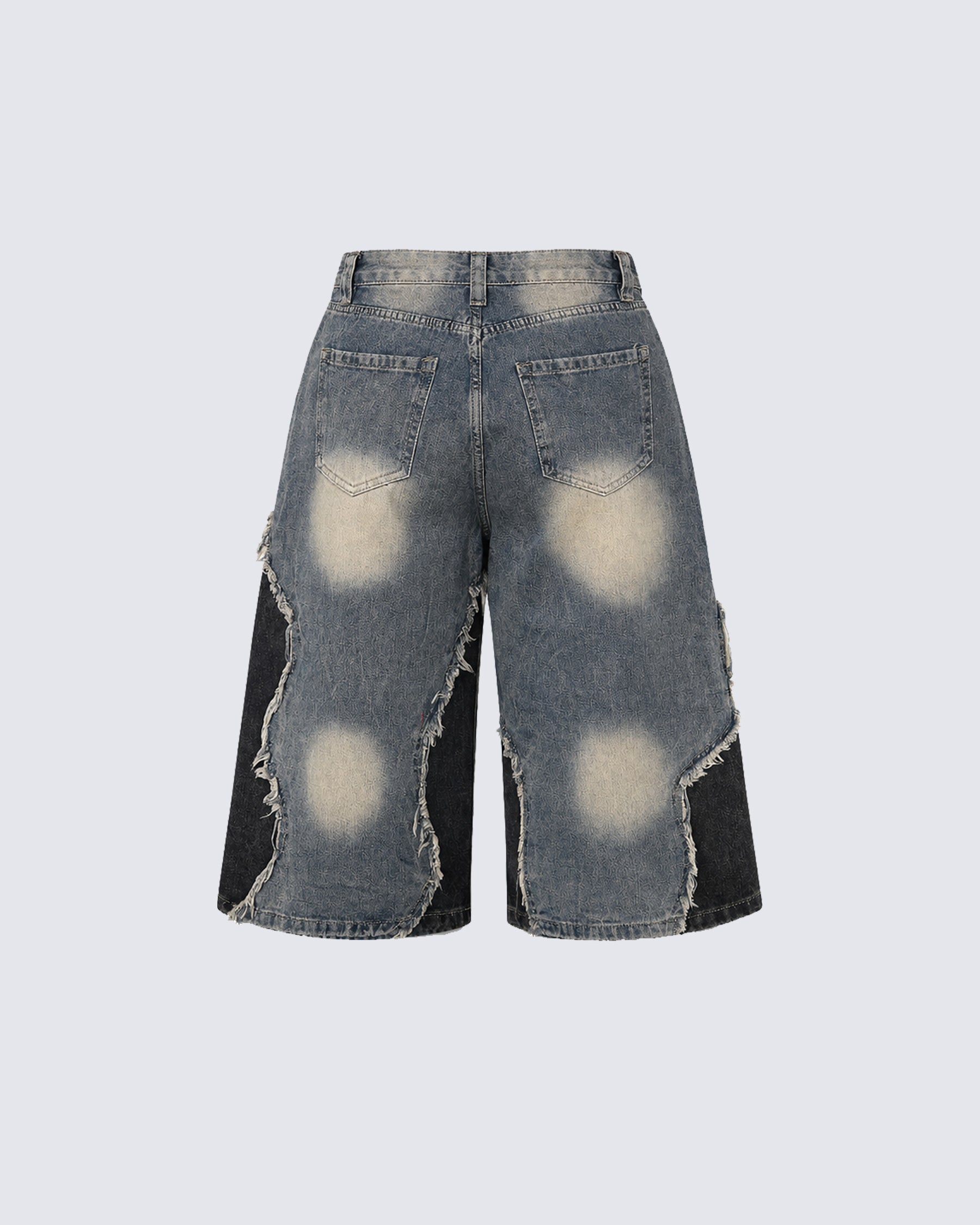 American-Style Distressed Washed Color-Blocked Ripped Capri Pants