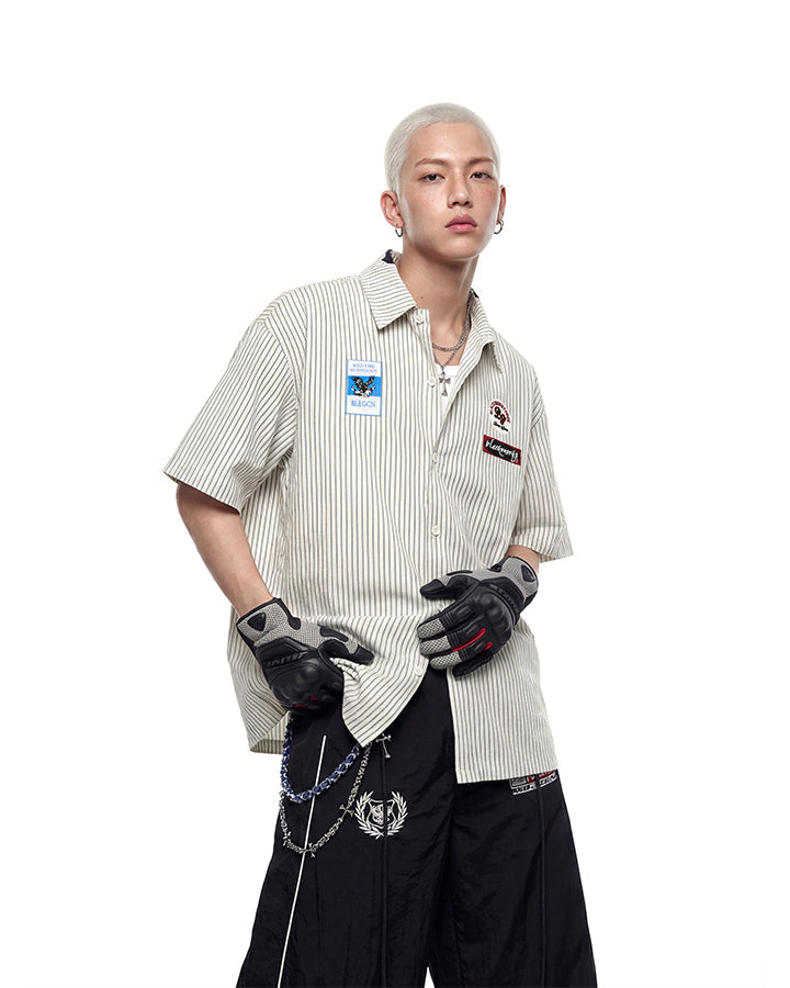 Y2K Embroidered Patch Print Turn-Down Short Sleeve Shirt