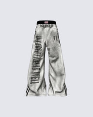 New Double Waist Letter Print Wide-Leg Pants