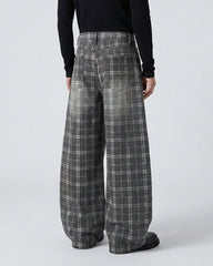 Retro Plaid Wide-Leg Casual Pants