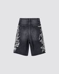 American Vintage Washed Tribal Print Denim Shorts