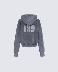 American Street Distressed Print Zip-Up Hoodie