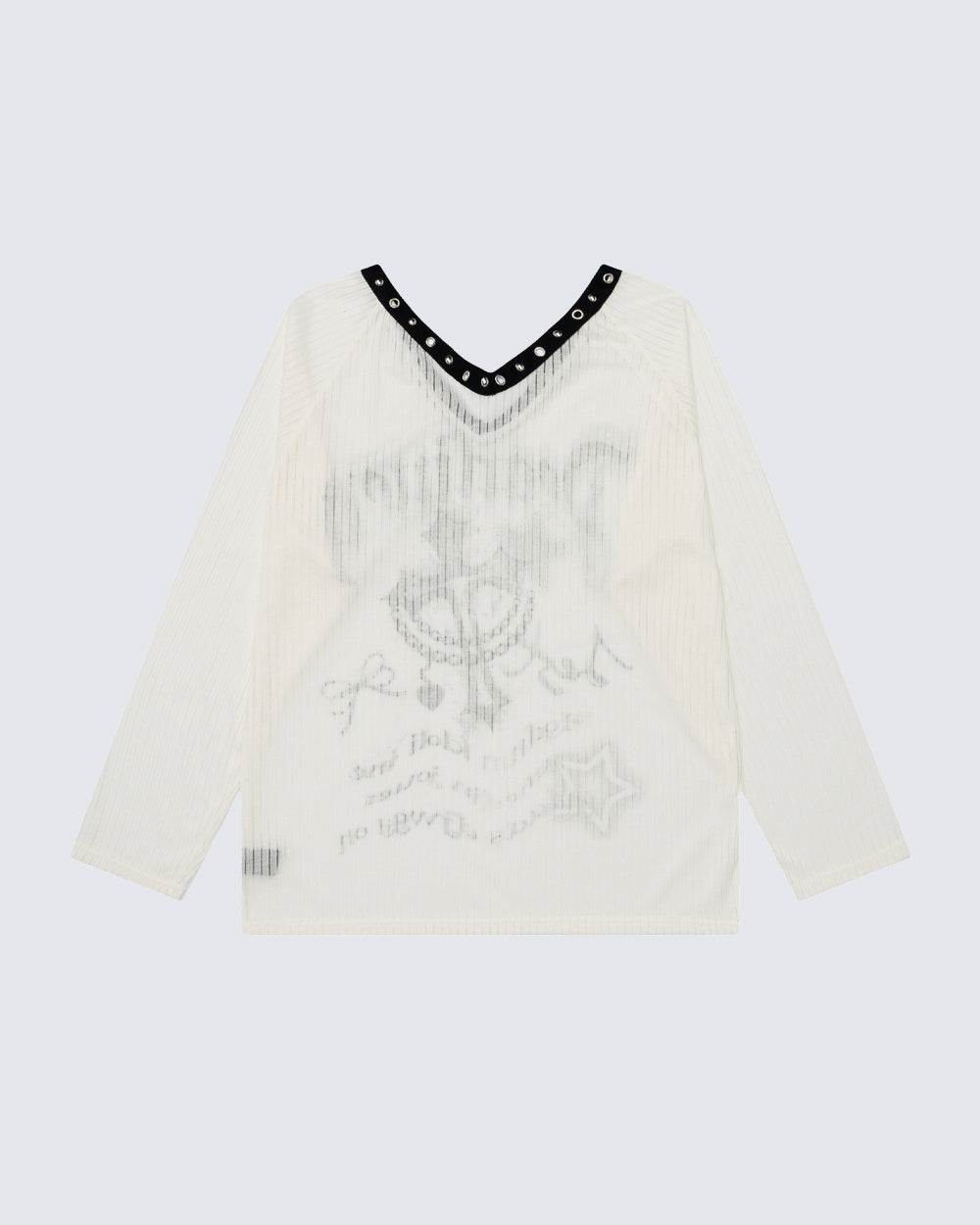 Gothic Printed Long Sleeve Top with Studded Neckline