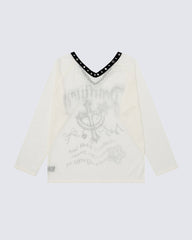 Gothic Printed Long Sleeve Top with Studded Neckline