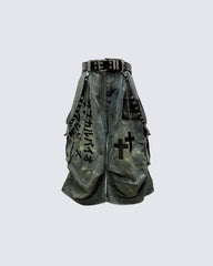 Gothic Washed Denim Shorts with Chains