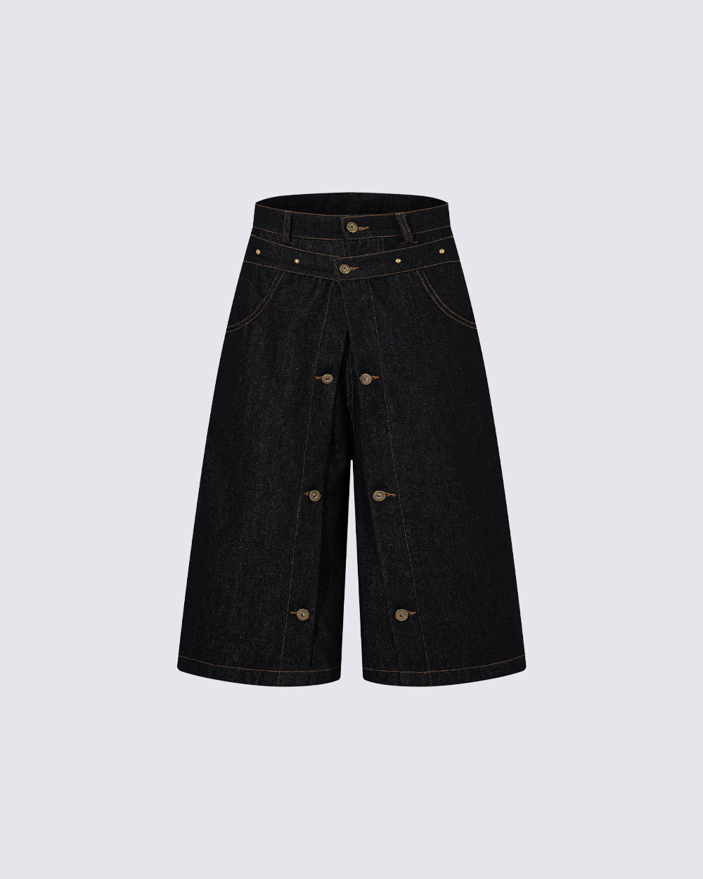 American Deconstructed Wide Leg Denim Shorts