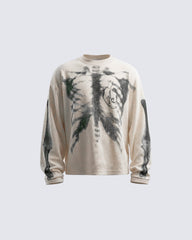 KIIKIO Skull Print Waffle Long Sleeve T-Shirt