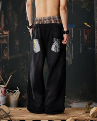 Animal Print Double Waistband Wide-Leg Sweatpants