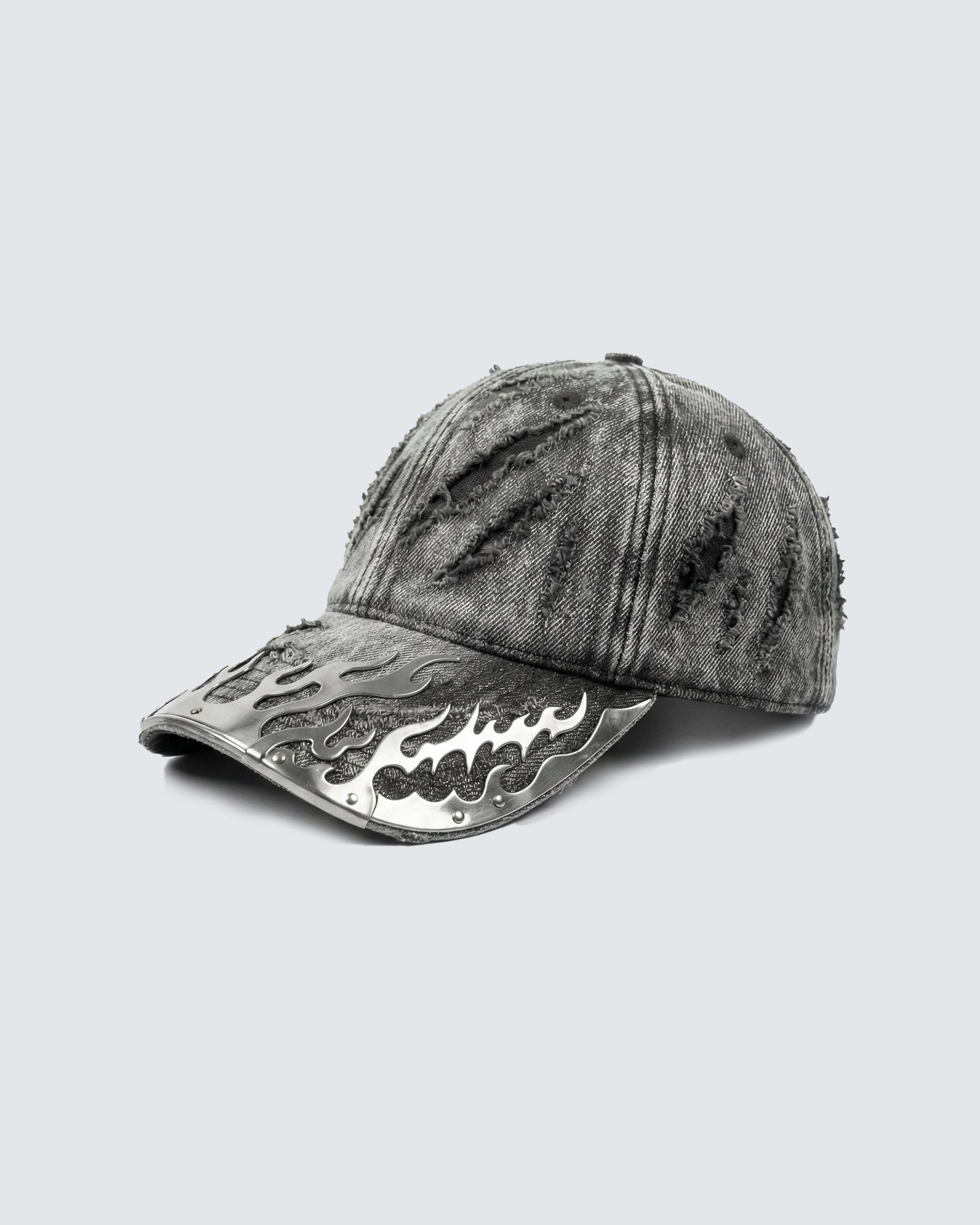 KIIKIO-Post-Apocalyptic Flame Metal Denim Cap