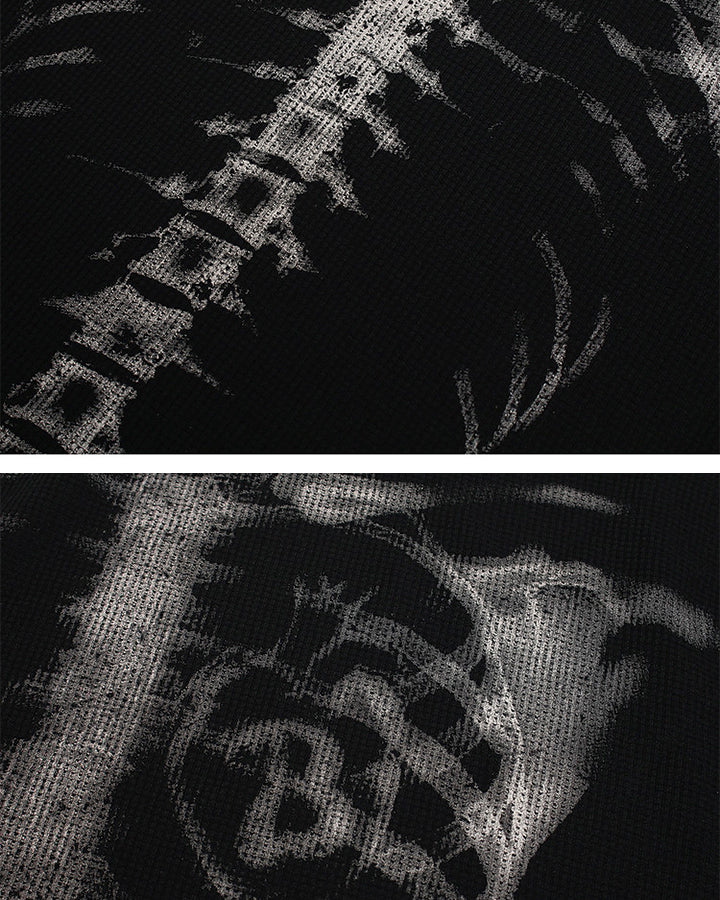 KIIKIO Skull Print Waffle Long Sleeve T-Shirt