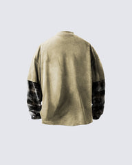 Patchwork Print Design Long-Sleeve T-Shirt