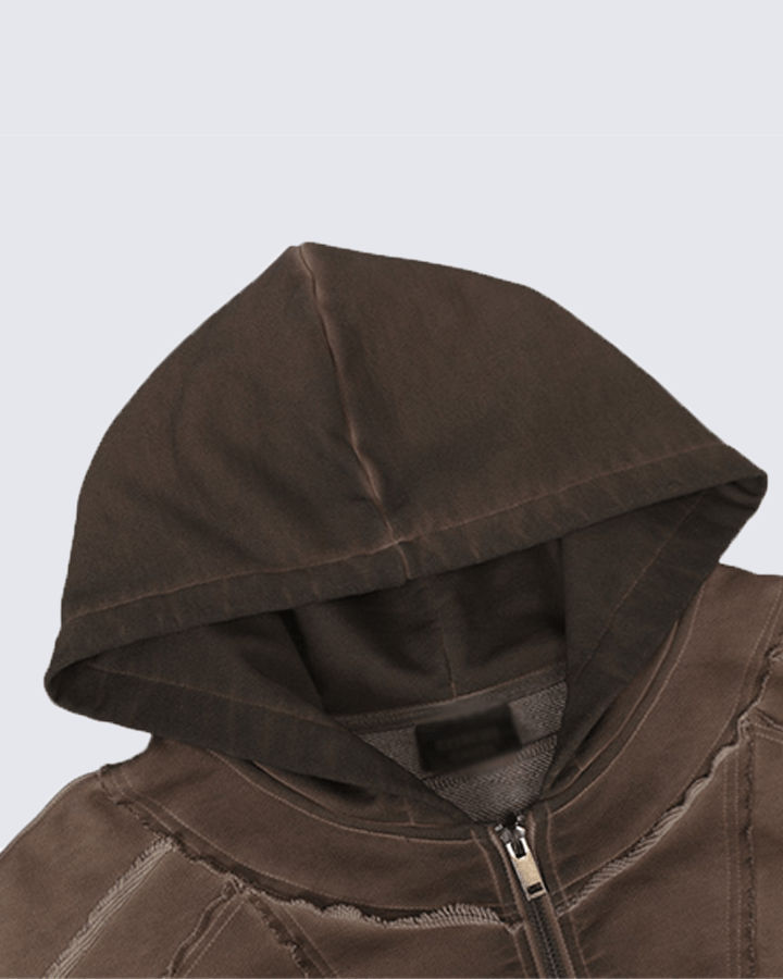 Paneled Stitch Line Zip-Up Hoodie