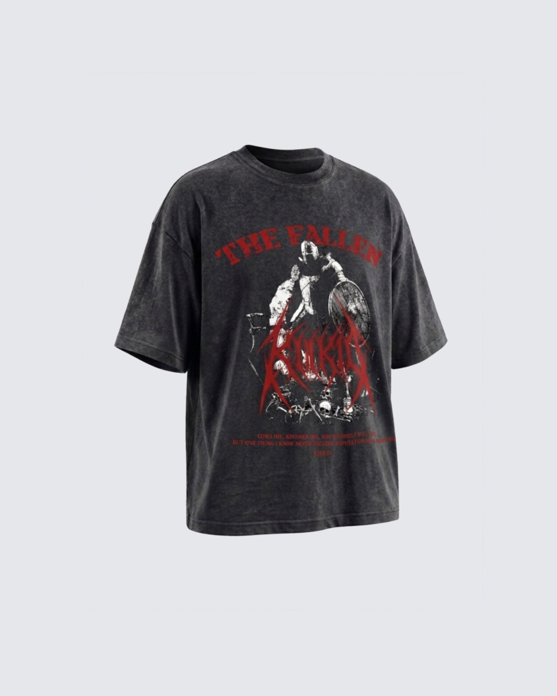 KIIKIO Retro Personality Washed Warrior Print Short-Sleeve T-Shirt