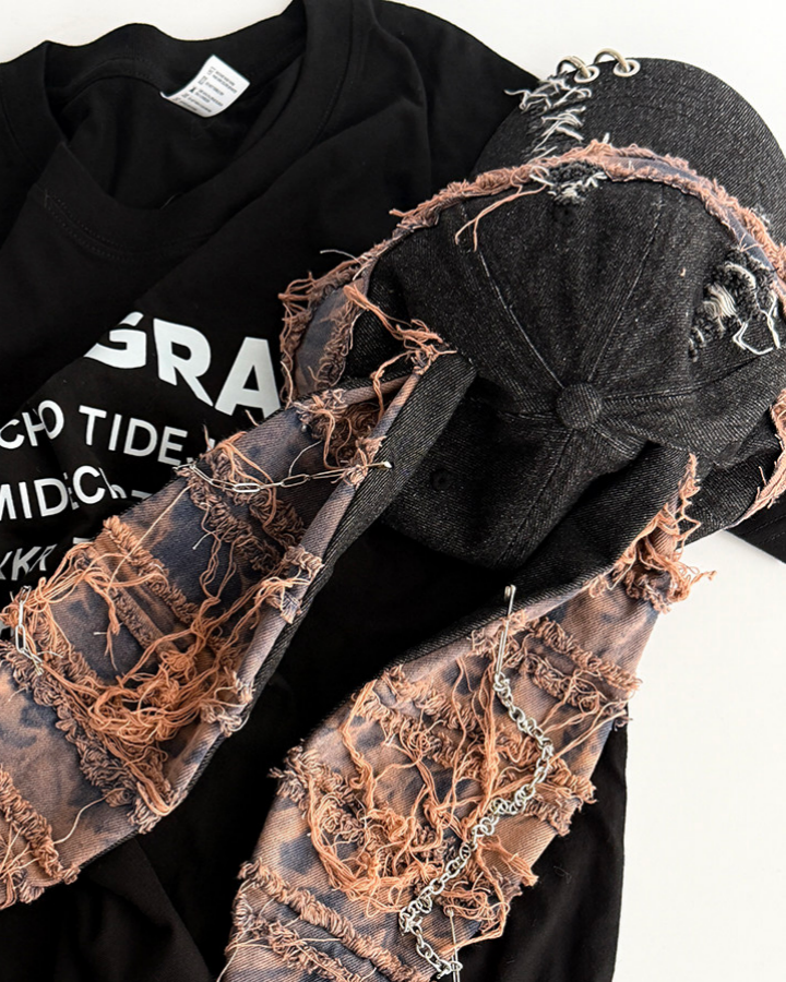 Distressed Chain Patchwork Baseball Cap