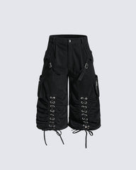 Distressed Cargo Wide-Leg Pants with Straps