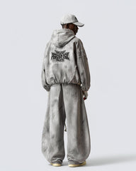 Distressed Dirty Curved-Cut Drawstring Sweatpants