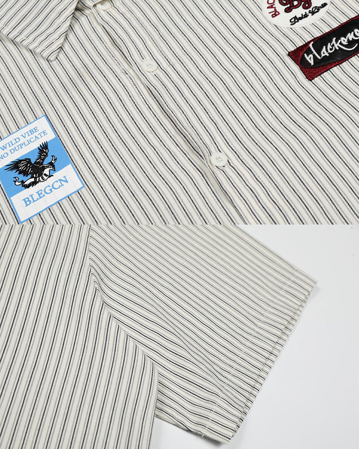 Y2K Embroidered Patch Print Turn-Down Short Sleeve Shirt
