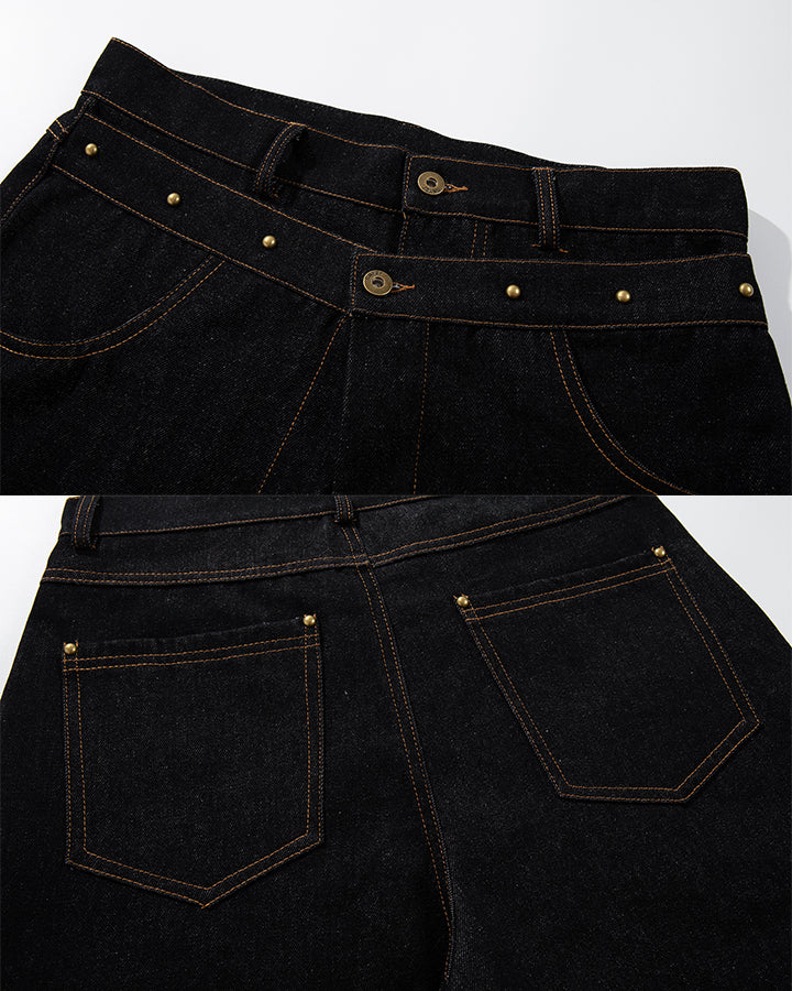 American Deconstructed Wide Leg Denim Shorts