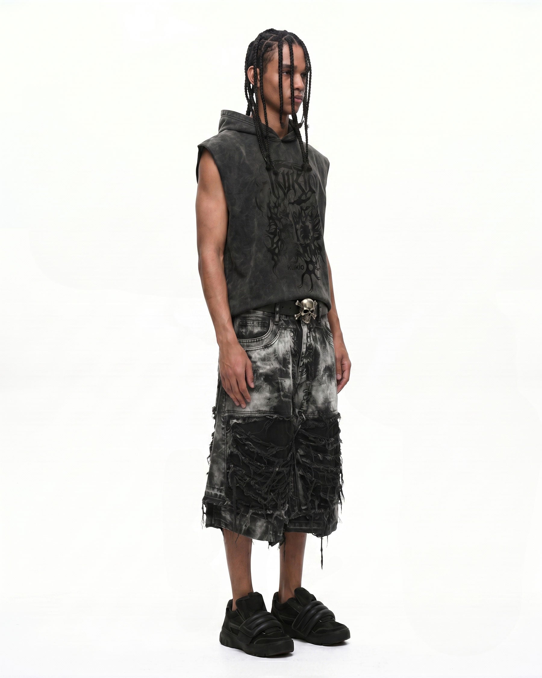 New Raw Hem Ripped Black Jean Shorts