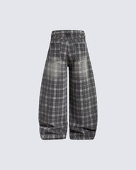 Retro Plaid Wide-Leg Casual Pants
