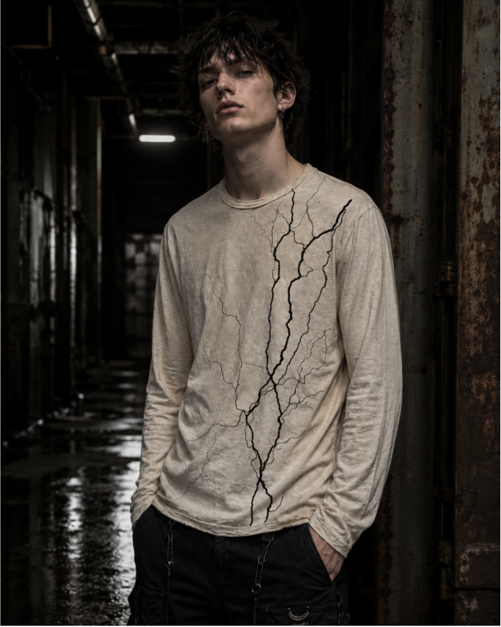 American-Style Crackle Pattern Long-Sleeved T-Shirt