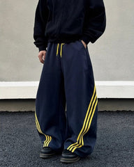 Wide-Leg Athletic Track Pants with Striped Design