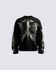 KIIKIO Skull Print Waffle Long Sleeve T-Shirt
